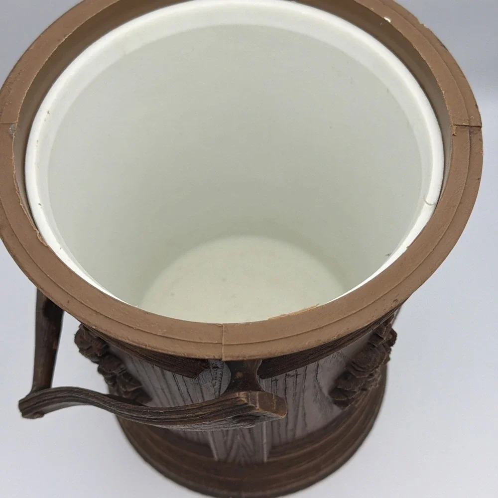 VTG Insulated Ice Bucket Faux Wood Flower Pattern Wine Champagne Bottle Cool Lid
